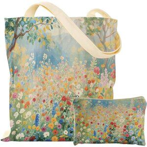 Canvas Tote Bag - with Zipper & Small Pouch for Women Reusable Large Tote